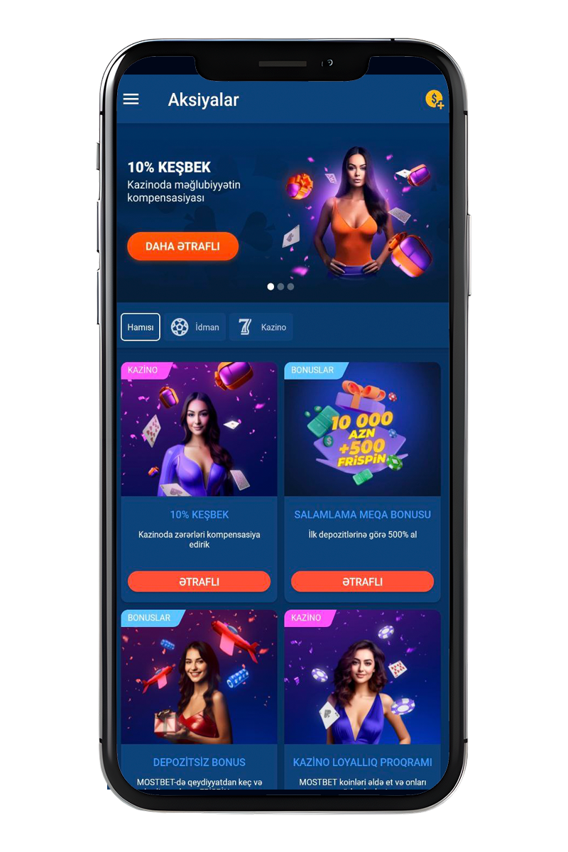 Mobil tətbiqdə bonus proqramının ekran görüntüsü